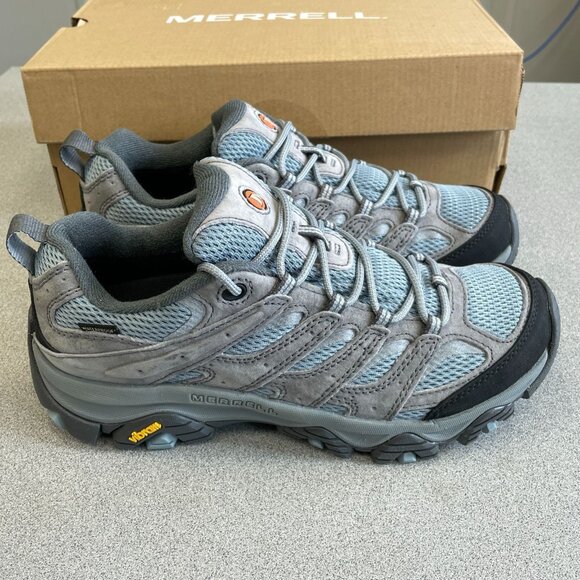 NEW Merrell Moab 3 Suede Hiking Shoes Women's Size 9 Blue/Gray Vibram Waterproof - Picture 1 of 7